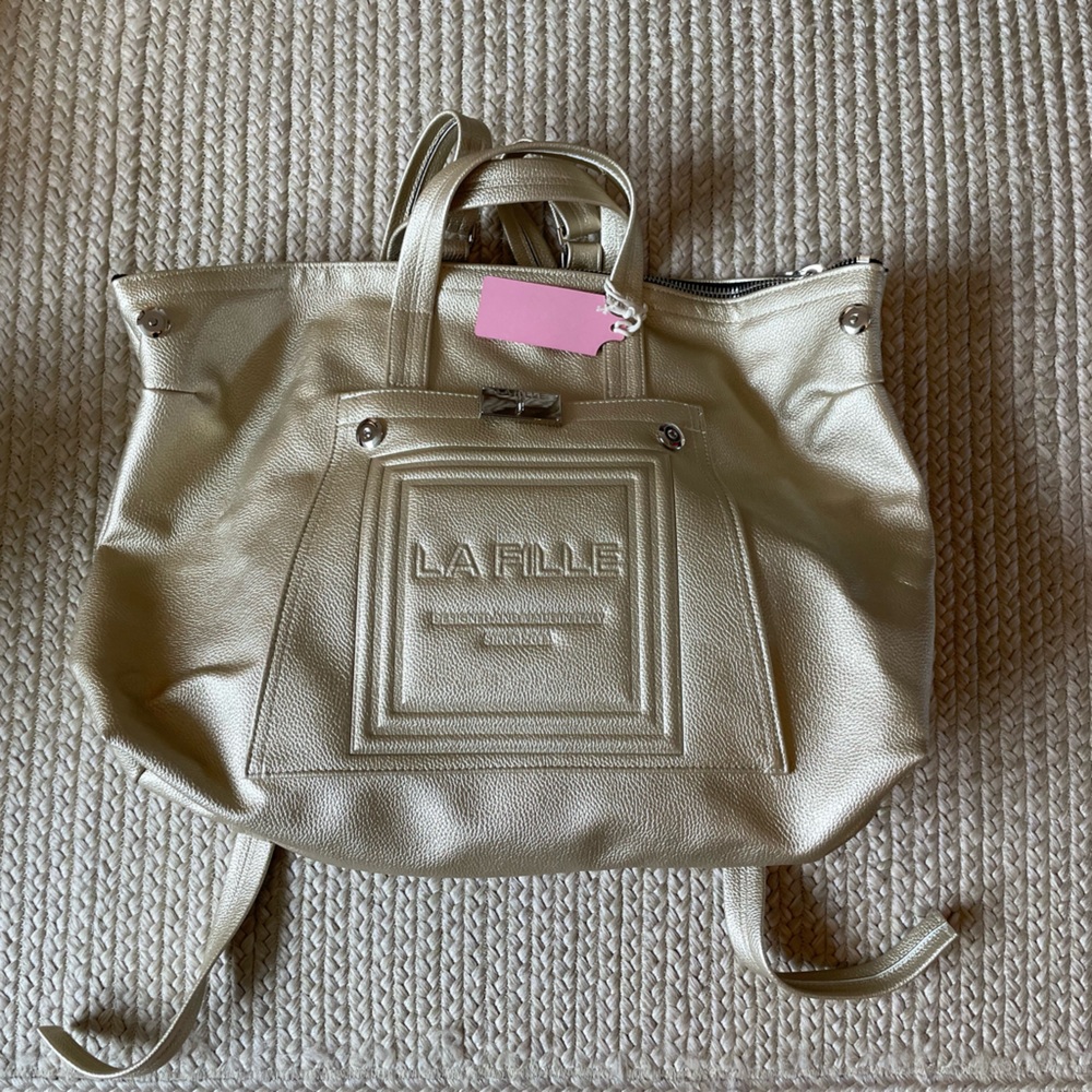 Convertible Back Pack Purse and Tote Bag in Gold